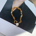 18K Gold Plated Chain Bangle With Square Faux Pearl Geometric Light Luxury Bracelet For Women view 2