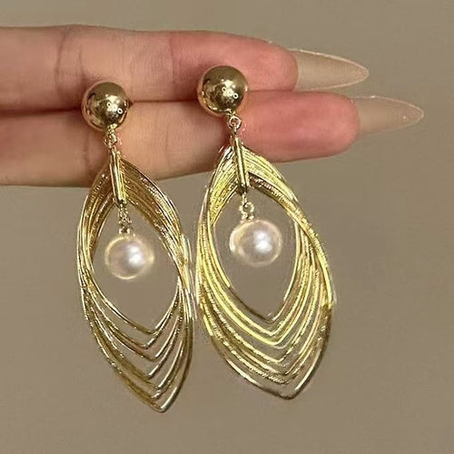 European Style Multilayer Hollow Teardrop Metal Drop Earrings For Women