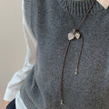 Korean Style Alloy Rhinestone Textured Heart Pendant Sweater Necklace For Everyday Wear view 1