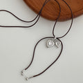 Korean Style Alloy Rhinestone Textured Heart Pendant Sweater Necklace For Everyday Wear view 4