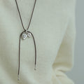 Korean Style Alloy Rhinestone Textured Heart Pendant Sweater Necklace For Everyday Wear view 3