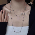 Korean Style Glass Bead Faux Pearl Layered Sweater Necklace Light Luxury Geometric Round Design view 1