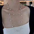 Korean Style Glass Bead Faux Pearl Layered Sweater Necklace Light Luxury Geometric Round Design view 3