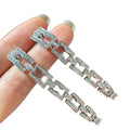 Light Luxury Copper Square Zircon Chain Pendant Drop Earrings For Commuting view 5