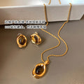 18K Gold Plated Copper Round Tiger Eye Necklace And Stud Earrings Jewelry Set, Vintage Maillard Style For Women view 3