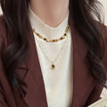 Vintage Tiger Eye Round Geometric Sweater Necklace Maillard Style Light Luxury Pendant Jewelry view 4