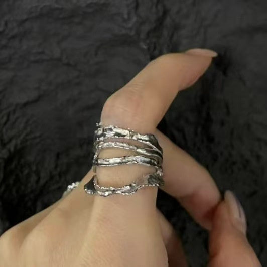 Korean Style Light Luxury Alloy Four Layer Irregular Open Geometric Index Finger Ring