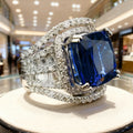 Luxury Faux Sapphire Ring For Women, Micro Pave Square Geometric Wedding Proposal Jewelry view 2