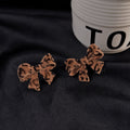 Luxury Leopard Print Velvet Bow Stud Earrings For Women Autumn Winter Elegant Alloy Pin Earrings view 3