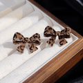 Luxury Leopard Print Velvet Bow Stud Earrings For Women Autumn Winter Elegant Alloy Pin Earrings view 2