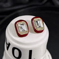 Vintage Luxury Red Enamel Square Crystal Rhinestone Alloy Studs Elegant French Style Women's Earrings view 4