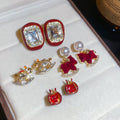 Alloy Rhinestone Enamel Geometric Square Horse Stud Earrings Light Luxury Red Jewelry For Women view 3