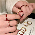 Gold Plated Red Enamel Zircon Bamboo Open Ring For Women view 2