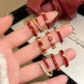 Gold Plated Red Enamel Zircon Bamboo Open Ring For Women view 4