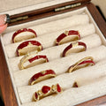 Gold Plated Red Enamel Zircon Bamboo Open Ring For Women view 3