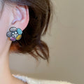 Korean Light Luxury Colorful Zircon Flower Stud Earrings With Silver Pins For Women view 4