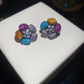 Korean Light Luxury Colorful Zircon Flower Stud Earrings With Silver Pins For Women view 1