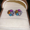 Korean Light Luxury Colorful Zircon Flower Stud Earrings With Silver Pins For Women view 3