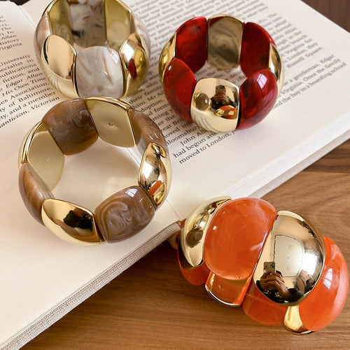 Statement Acrylic Marbled Geometric Spliced Elastic Bangle For Women