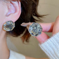 Korean Style Round Faceted Crystal Stud Earrings With Silver Pins Elegant Luxe Geometric Jewelry view 1