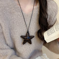 Vintage Maillard Leather Leopard Print Star Pendant Necklace Earrings Jewelry Set view 2