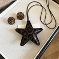 Vintage Maillard Leather Leopard Print Star Pendant Necklace Earrings Jewelry Set view 3
