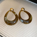 Resin Teardrop Hollow Pendant Drop Earrings With Silver Needle Vintage Casual Style view 4