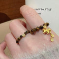 Light Luxury Tiger Eye Copper Coin Pony Stretch Ring For Women New Chinese Retro Geometric Design view 1