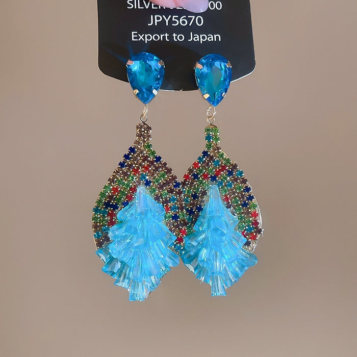 Bohemian Ethnic Style Oval Crystal Rhinestone Silver Needle Drop Earrings for Women