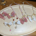 Korean Sweet Fabric Bow Glass Pearl Necklace And Stud Earrings Jewelry Set view 3