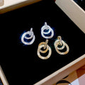 18K Gold Plated Copper Round Rhinestone Stud Earrings With Silver Pins Minimalist Geometric Jewelry view 4