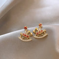 18K Gold Plated Copper Zircon Horse Stud Earrings Light Luxury Animal Zodiac Jewelry view 3