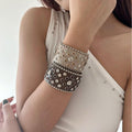 Faux Leather Rhinestone Studded Bangle Hip Hop Statement Round Cuff Bracelet view 3
