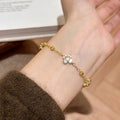 Adjustable Copper Zircon Round Flower Bangle Korean Sweet Elegant Light Luxury Bracelet view 2