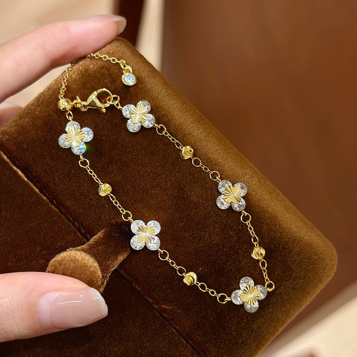 Adjustable Copper Zircon Round Flower Bangle Korean Sweet Elegant Light Luxury Bracelet