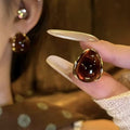 Maillard Style Resin Teardrop Clip-on Earrings With Silver Needle Convertible Design view 1