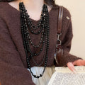 Acrylic Beaded Multi Layer Tassel Sweater Necklace, Vintage Ethnic Round Geometric Choker view 3