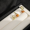 Light Luxury Vintage Alloy Smooth Oval Tiger Eye Stone Bead Two Way Women's Stud Drop Earrings view 3