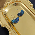 Elegant French Vintage Mottled Blue Green Acrylic Fan Drop Alloy Gold Plated Lightweight Earrings view 3