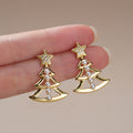 Elegant Christmas Tree Stud Earrings For Women With Metal Hollow Design And Tiny Rice Pearl Accents view 3