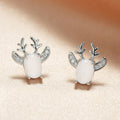 Simple Christmas Reindeer Stud Earrings For Women, Cute Faux Jade Festive Holiday Jewelry view 3
