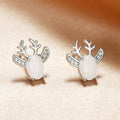 Simple Christmas Reindeer Stud Earrings For Women, Cute Faux Jade Festive Holiday Jewelry view 2