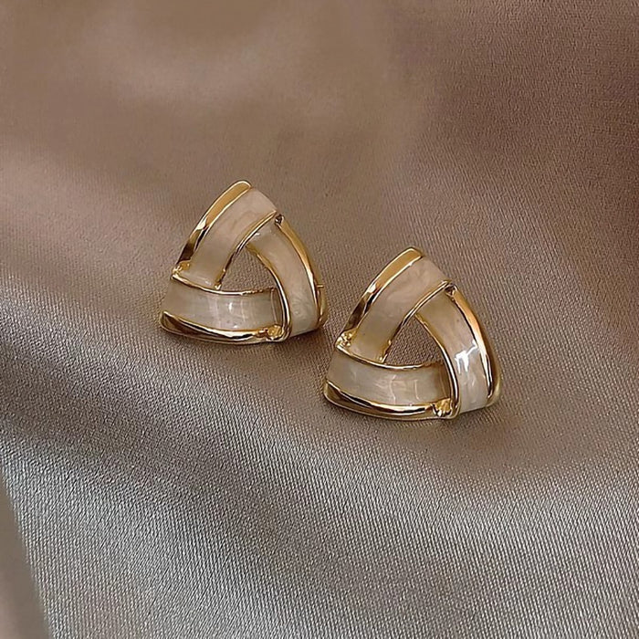 Metal Oil Painting Stud Earrings For Women Shimmer Triangle Trendy Design Live Jewelry
