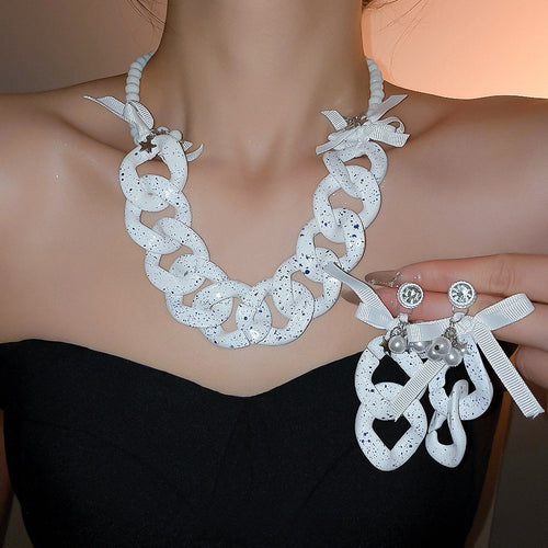 Acrylic Chain Tassel Stud Earrings And Necklace Jewelry Set, Minimalist European Style