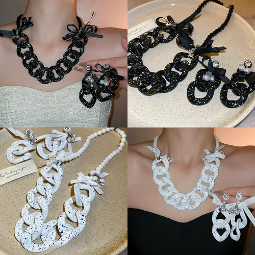 Acrylic Chain Tassel Stud Earrings And Necklace Jewelry Set, Minimalist European Style