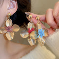 Light Luxury Iron Floral Pendant Drop Earrings With Silver Pins For Women view 2