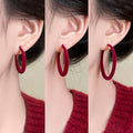 Red Flocked Geometric Hoop Earrings, Retro Hong Kong Style Light Luxury OL Jewelry view 1