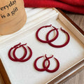 Red Flocked Geometric Hoop Earrings, Retro Hong Kong Style Light Luxury OL Jewelry view 4