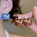 Chinese Style Alloy Square Plum Blossom Oil Drip Stud Earrings Elegant Light Luxury Jewelry view 2