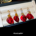 Acrylic Zircon Petal Tassel Drop Earrings Vintage OL Hong Kong Style Floral Jewelry view 4
